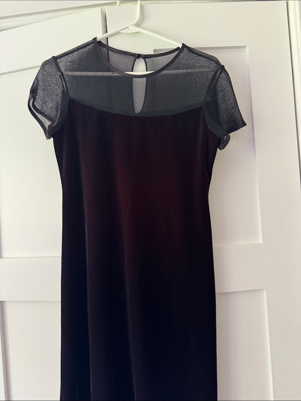 Sheer Yoke Velvet Dress in Black